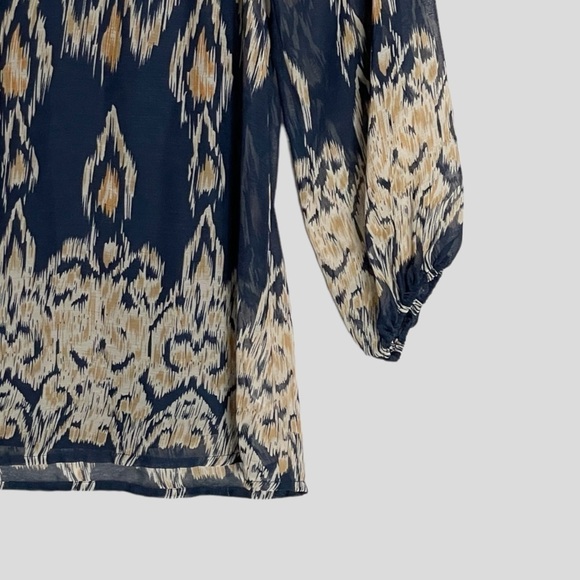 🌺 Kenar Boho Ikat Navy Tie Neck Lightweight Blouse Size XS - Picture 5 of 10